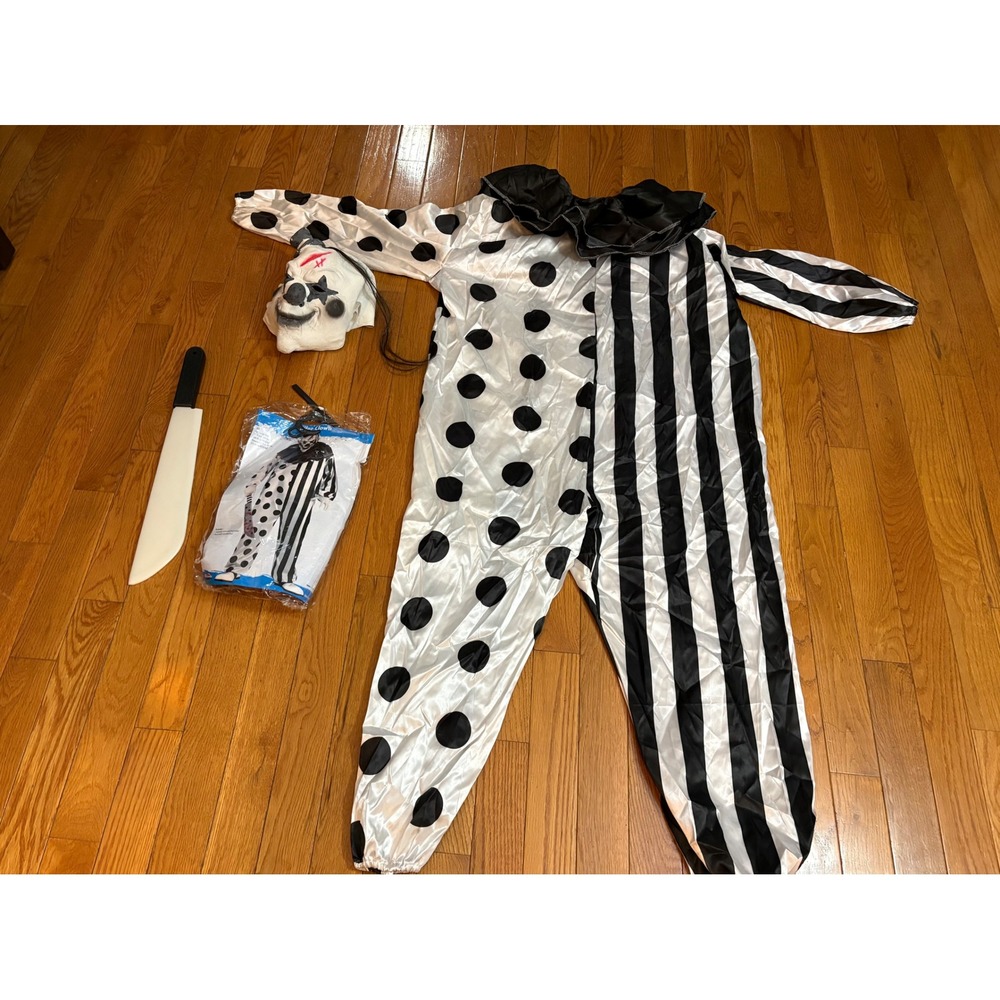 Men's Fun World Killer Clown Adult Costume Set Mask Prop Knife One Size XL